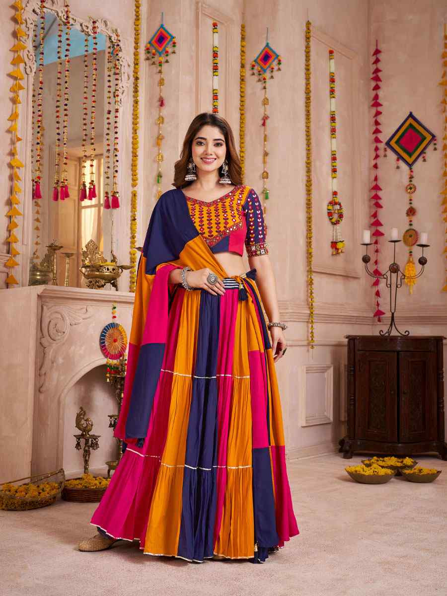 Multi-Coloured Viscose Cotton Embroidered Festival Traditional Lehenga Choli