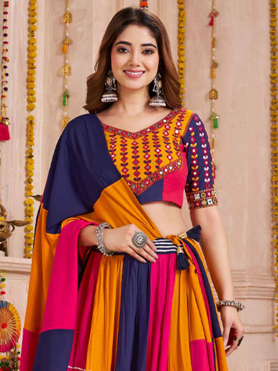 Multi-Coloured Viscose Cotton Embroidered Festival Traditional Lehenga Choli