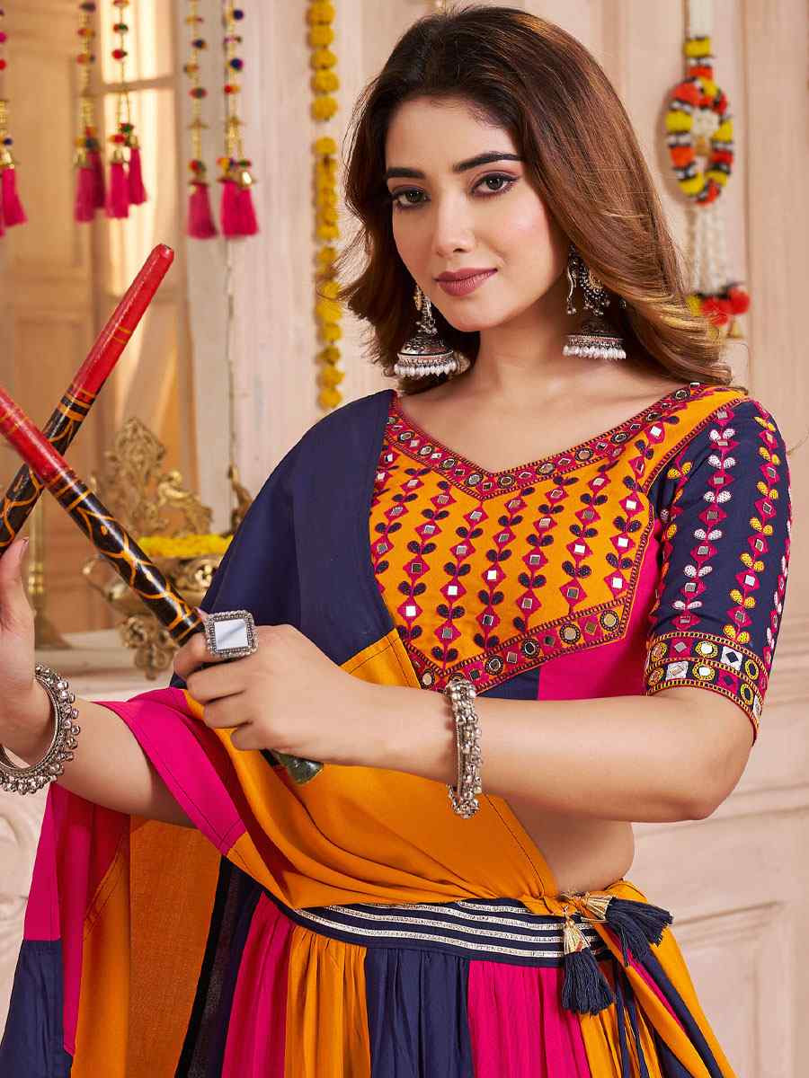 Multi-Coloured Viscose Cotton Embroidered Festival Traditional Lehenga Choli