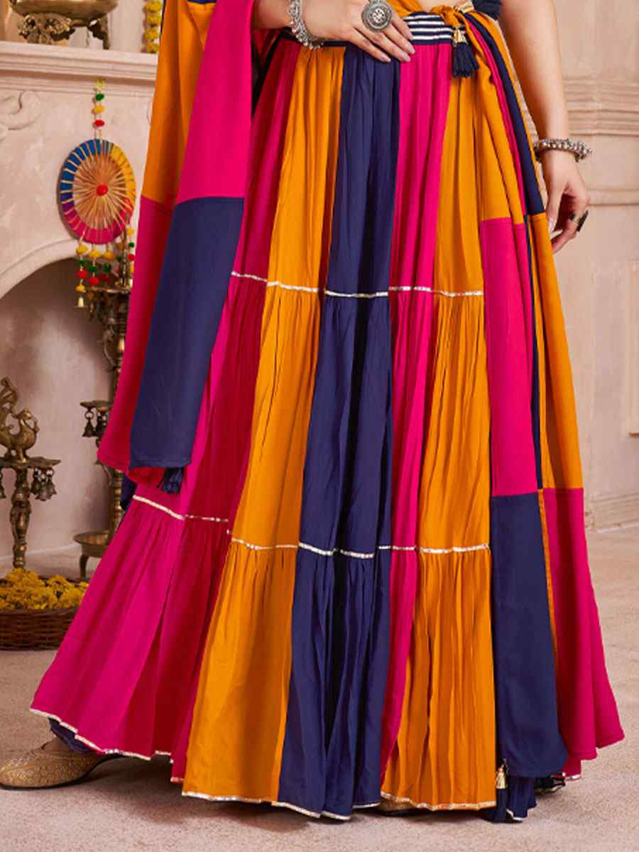 Multi-Coloured Viscose Cotton Embroidered Festival Traditional Lehenga Choli