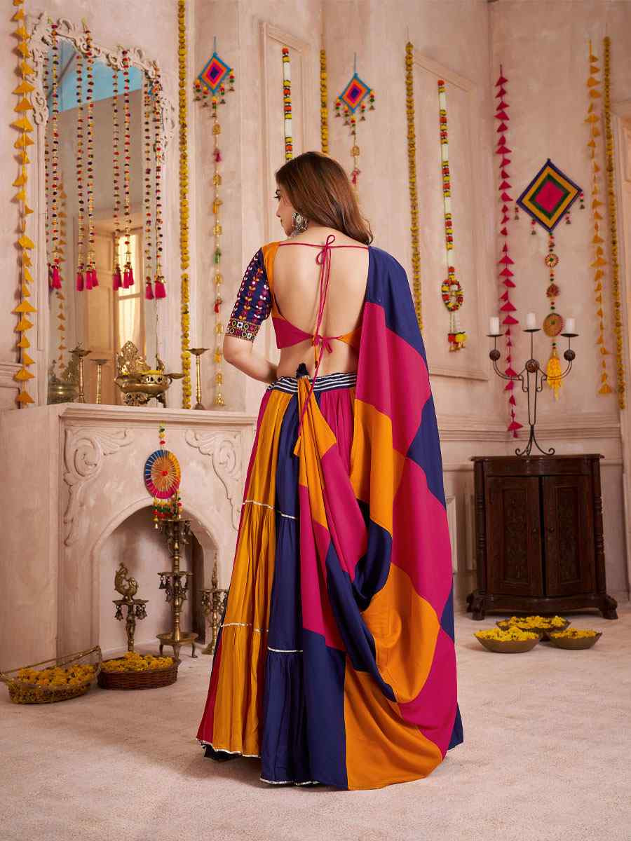 Multi-Coloured Viscose Cotton Embroidered Festival Traditional Lehenga Choli