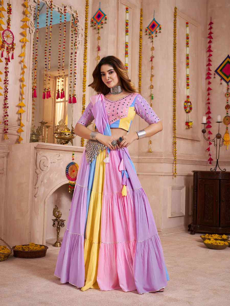 Multi-Coloured Viscose Cotton Embroidered Festival Traditional Lehenga Choli