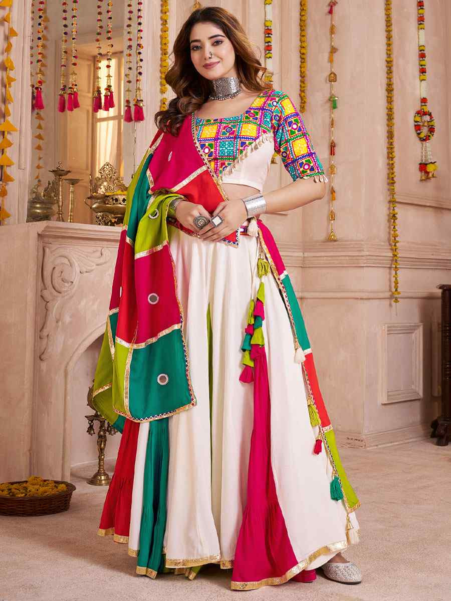 Multi-Coloured Viscose Cotton Embroidered Festival Traditional Lehenga Choli