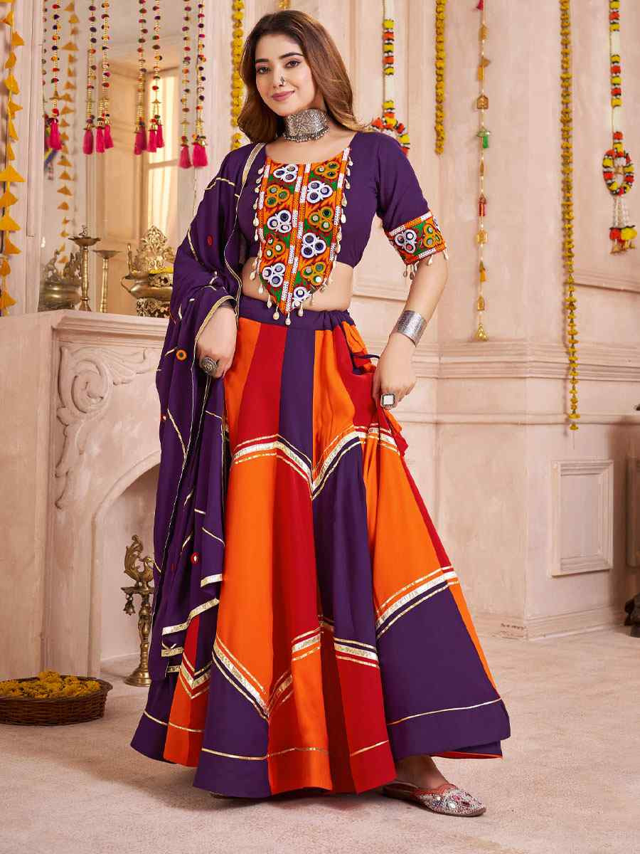 Multi-Coloured Viscose Cotton Embroidered Festival Traditional Lehenga Choli
