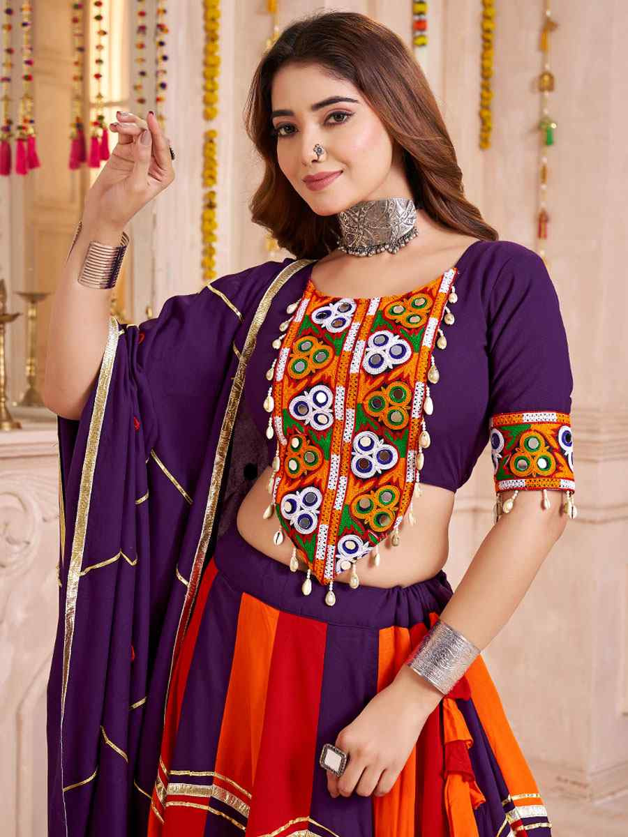 Multi-Coloured Viscose Cotton Embroidered Festival Traditional Lehenga Choli