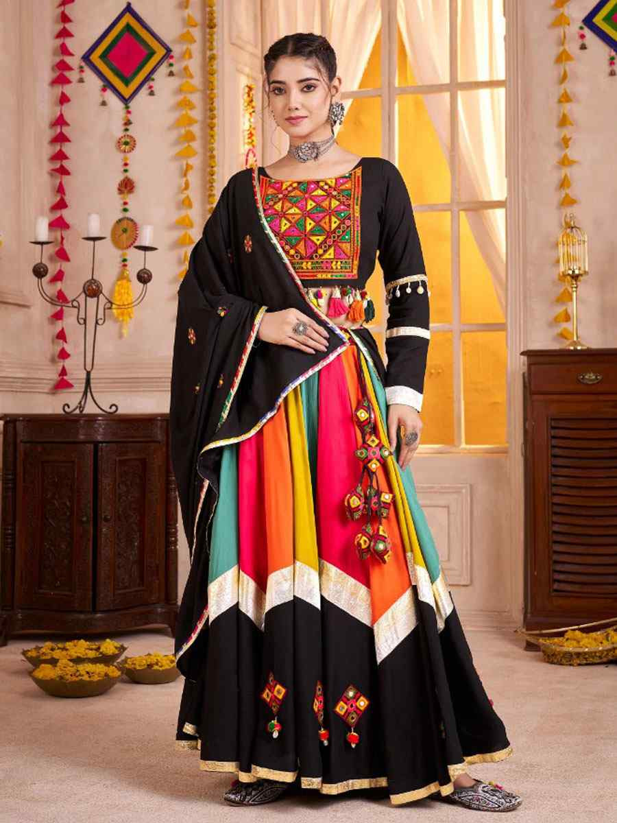 Multi-Coloured Viscose Cotton Embroidered Festival Traditional Lehenga Choli