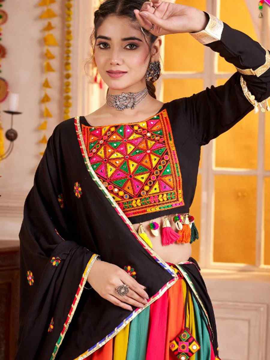 Multi-Coloured Viscose Cotton Embroidered Festival Traditional Lehenga Choli