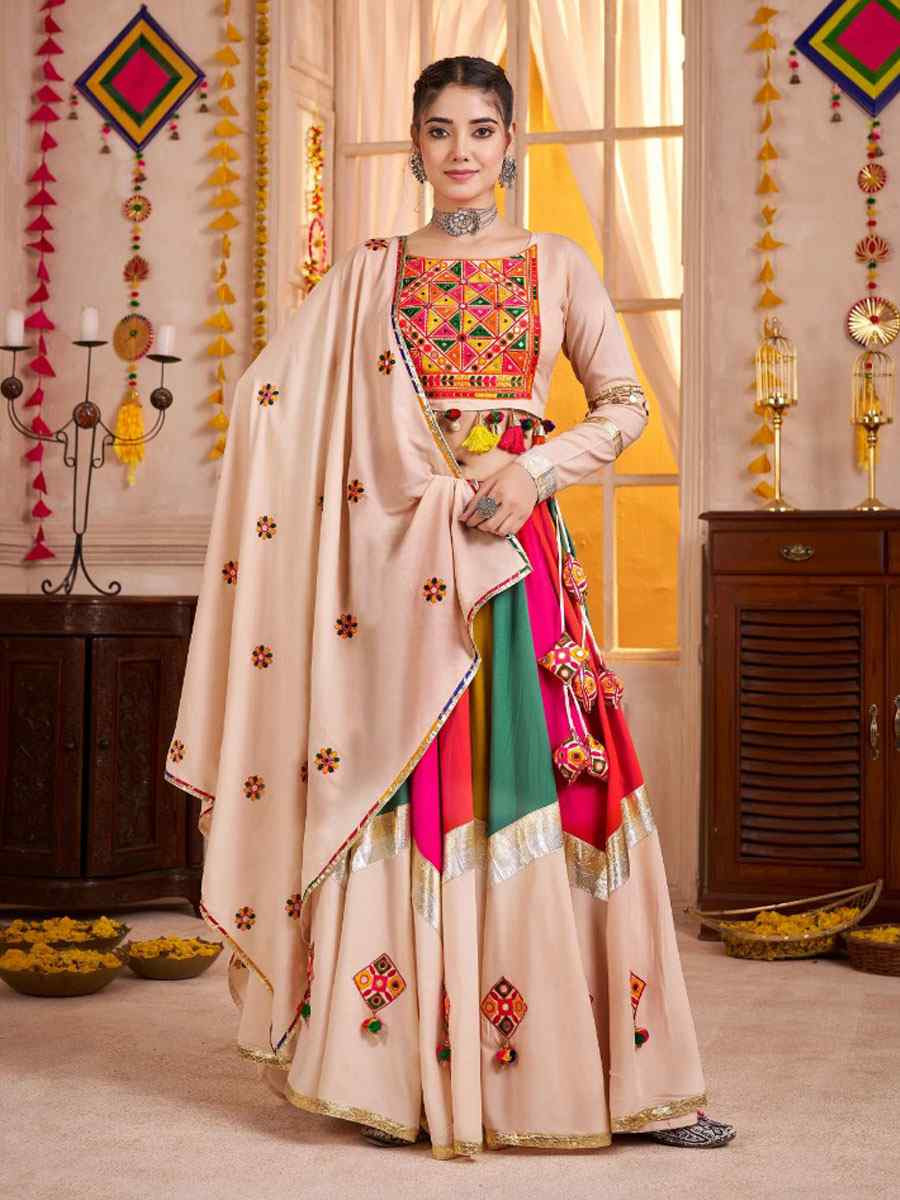 Multi-Coloured Viscose Cotton Embroidered Festival Traditional Lehenga Choli