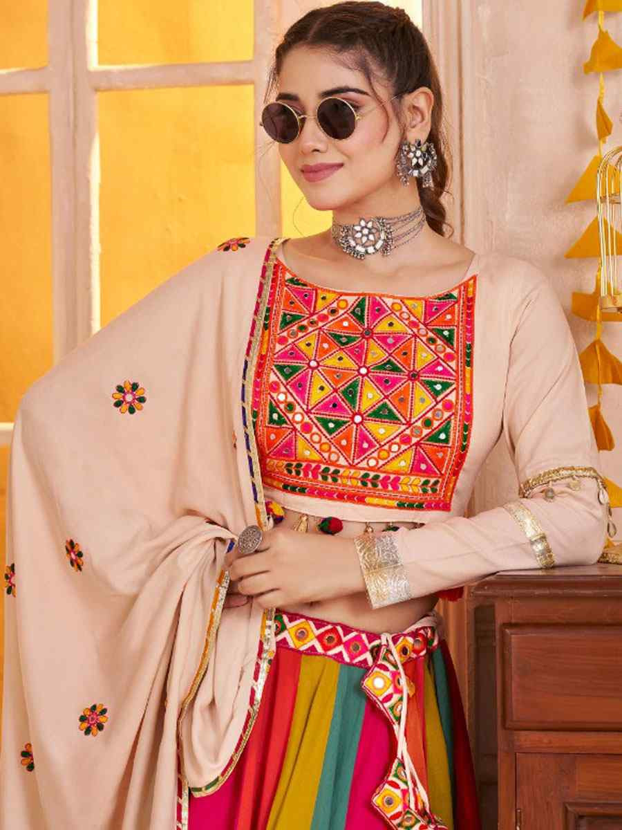 Multi-Coloured Viscose Cotton Embroidered Festival Traditional Lehenga Choli