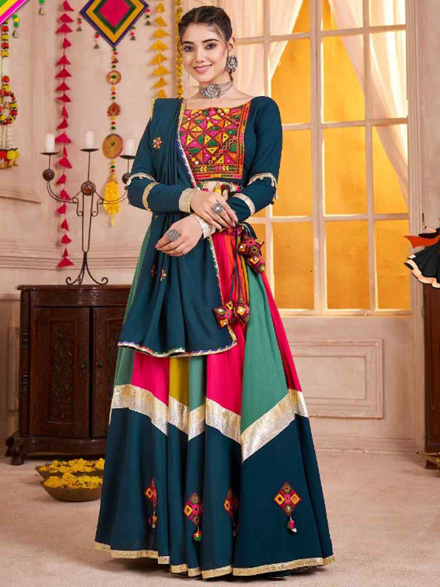 Multi-Coloured Viscose Cotton Embroidered Festival Traditional Lehenga Choli