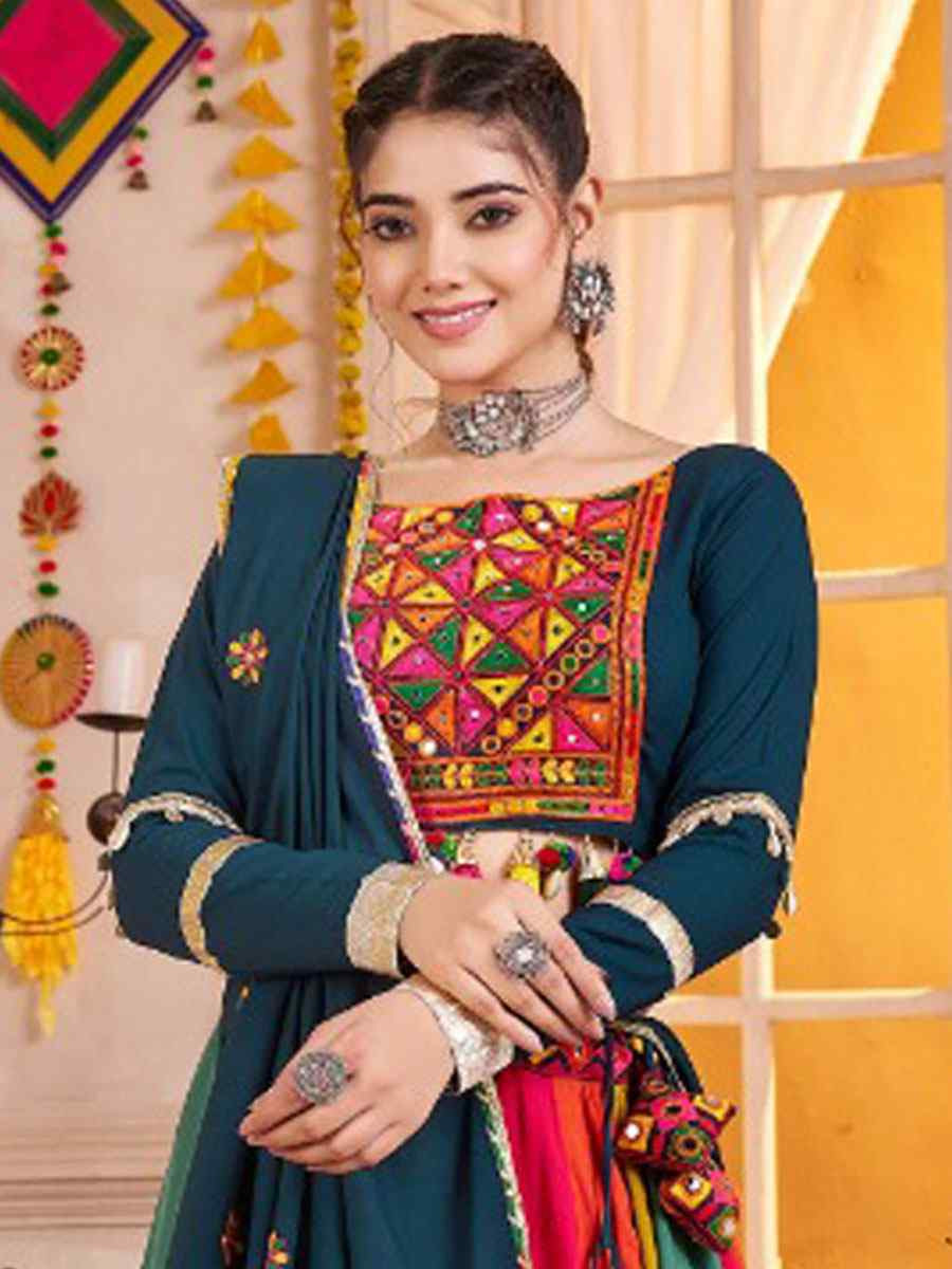 Multi-Coloured Viscose Cotton Embroidered Festival Traditional Lehenga Choli