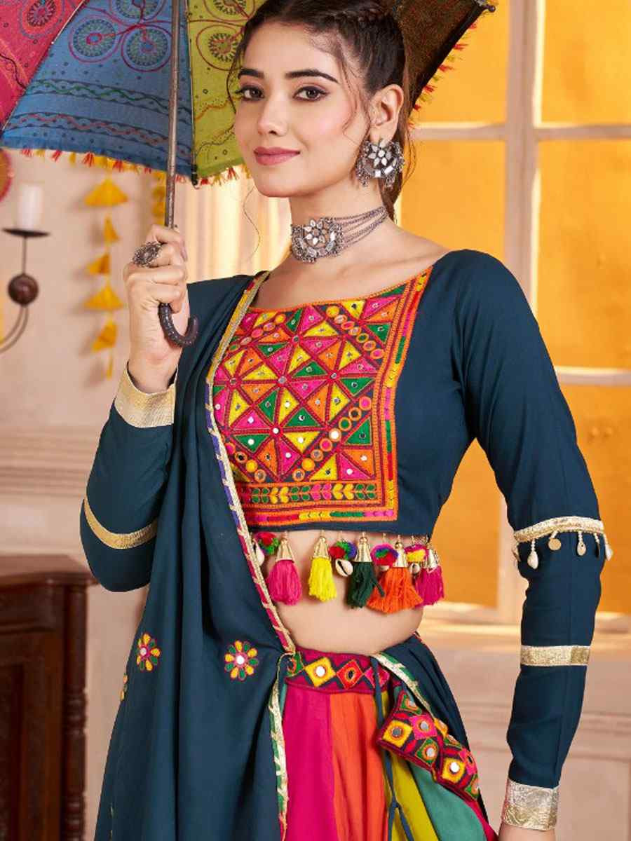Multi-Coloured Viscose Cotton Embroidered Festival Traditional Lehenga Choli