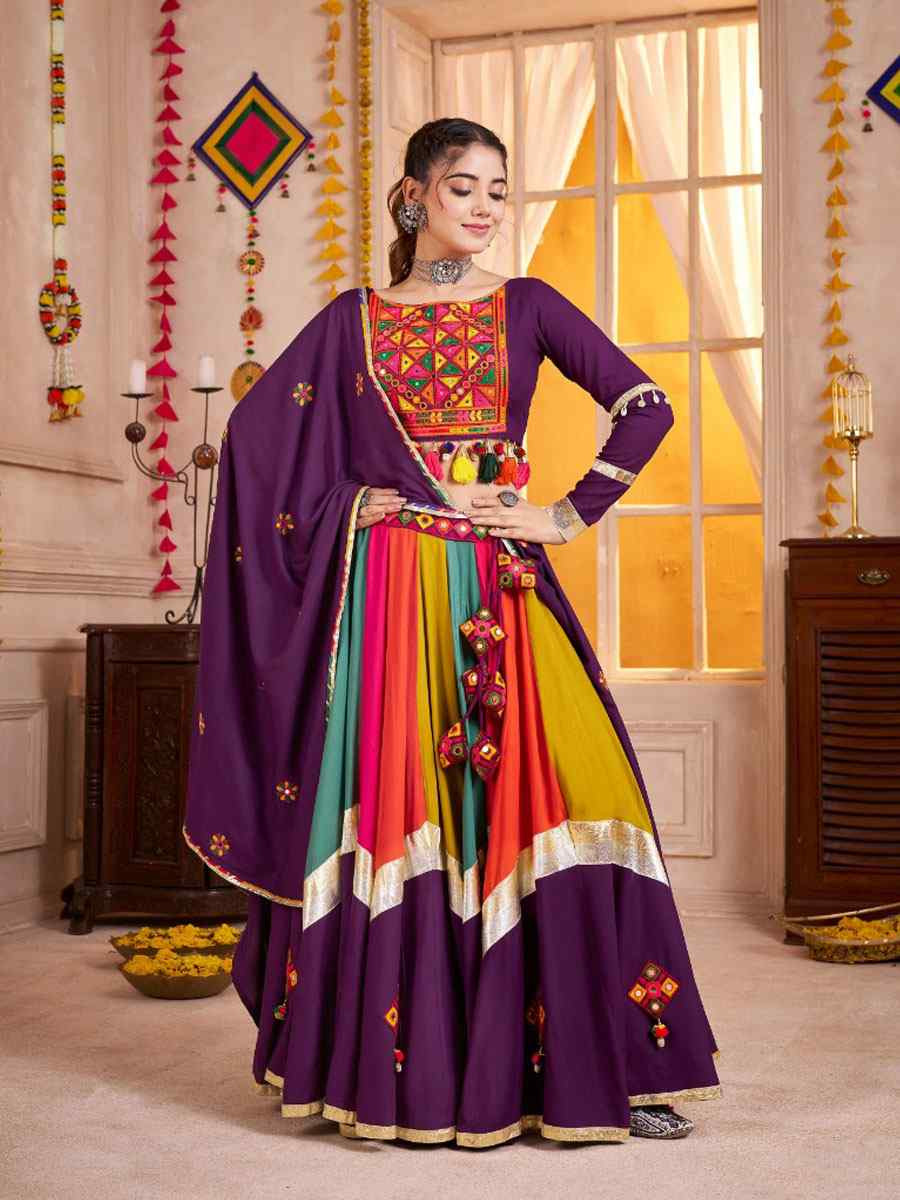 Multi-Coloured Viscose Cotton Embroidered Festival Traditional Lehenga Choli