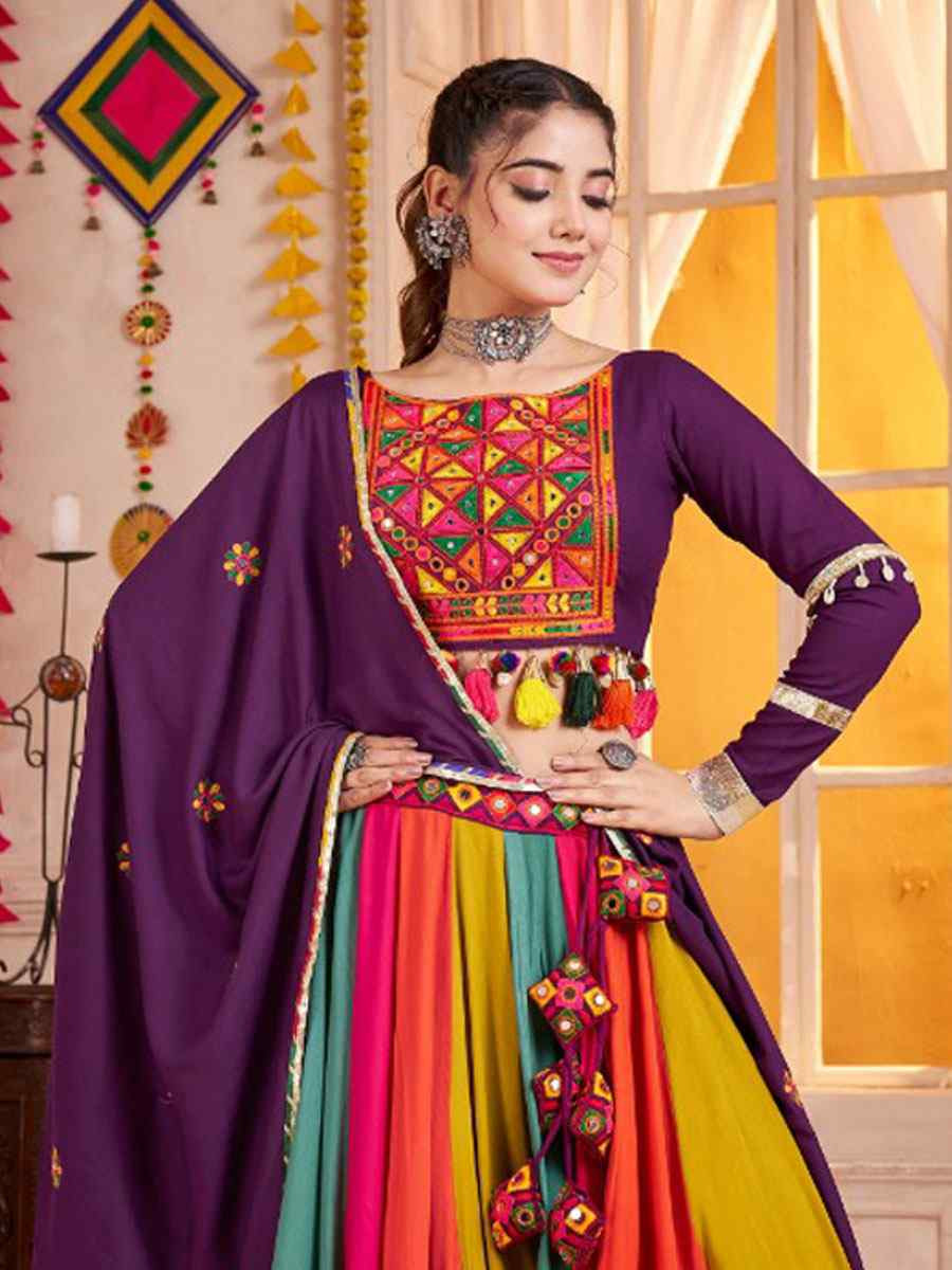 Multi-Coloured Viscose Cotton Embroidered Festival Traditional Lehenga Choli