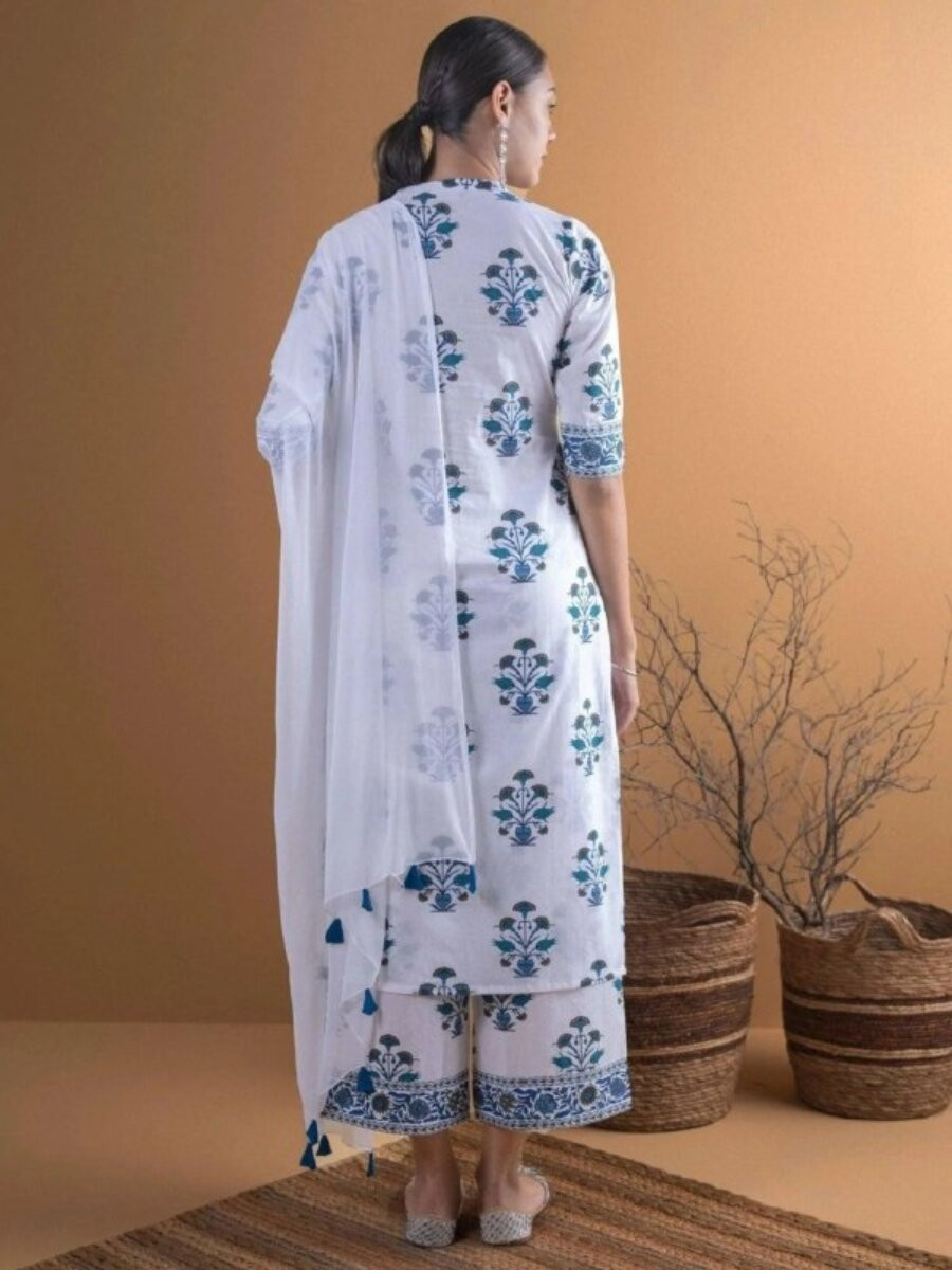 Multi Cotton Blend Floral Printed Wedding Party Festival Casual Ready Palazzo Pant Salwar Kameez