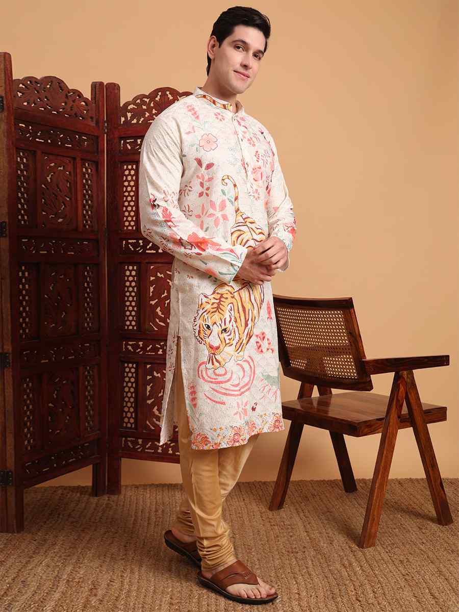 Multi Cotton Embroidered Festival Mehendi Kurta