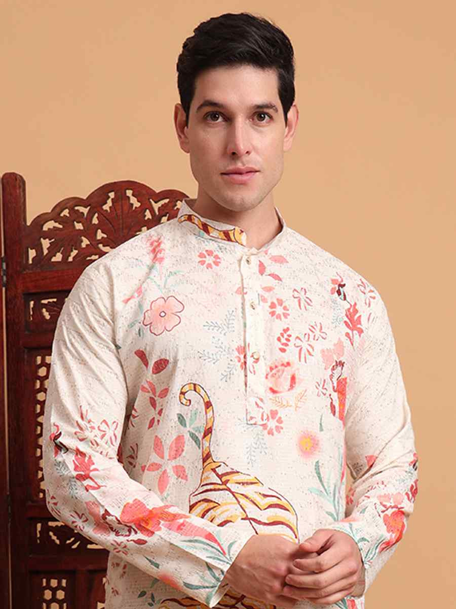 Multi Cotton Embroidered Festival Mehendi Kurta