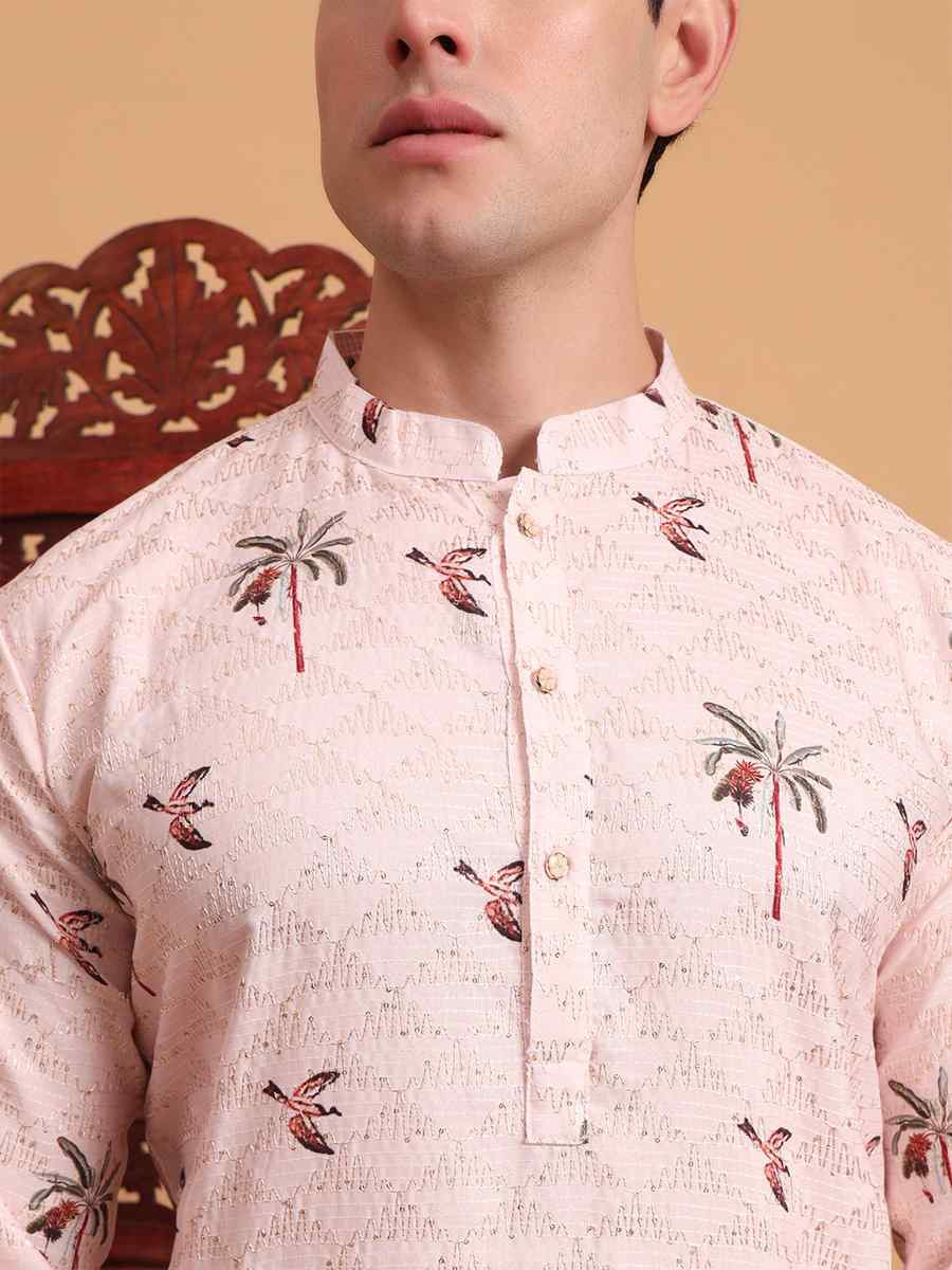 Multi Cotton Embroidered Festival Mehendi Kurta