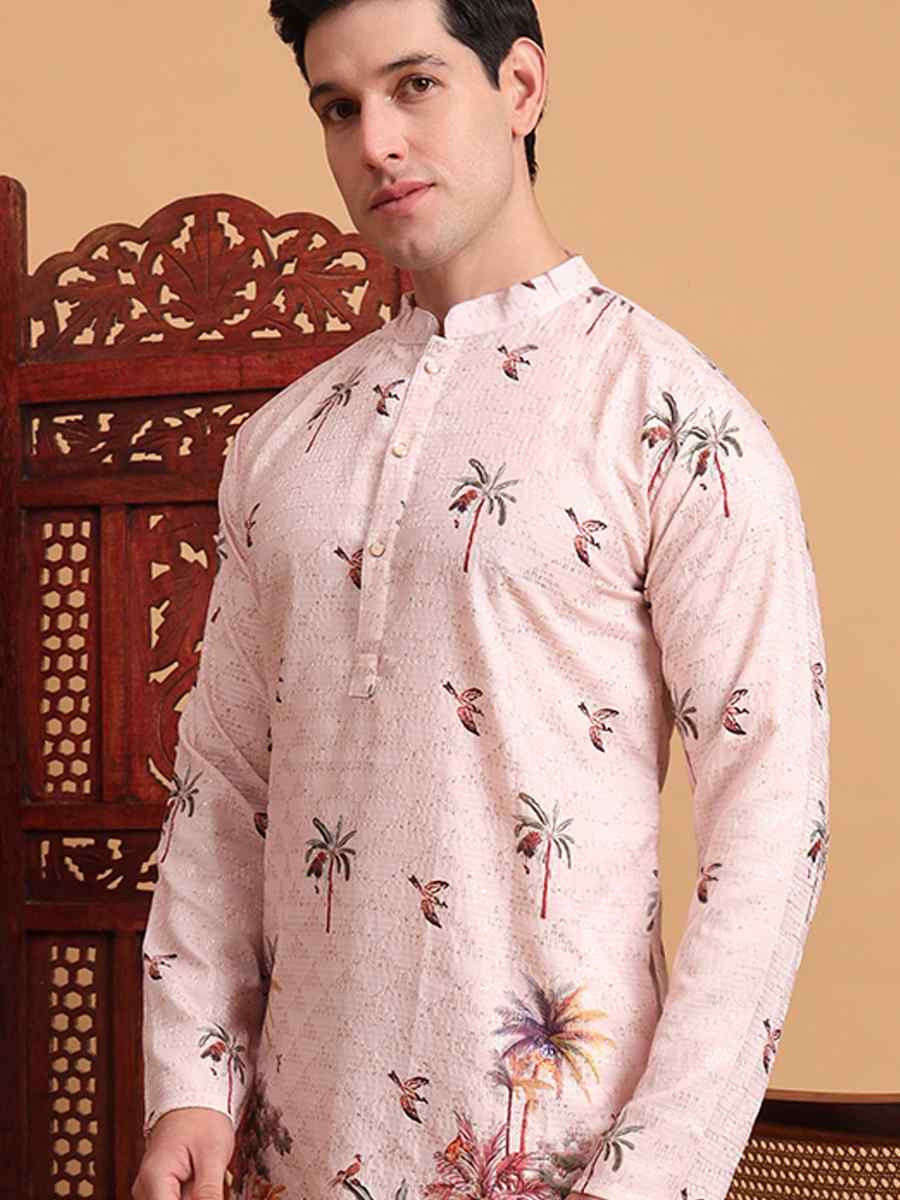 Multi Cotton Embroidered Festival Mehendi Kurta