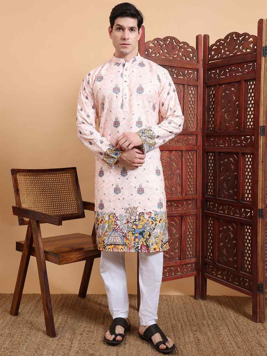 Multi Cotton Embroidered Festival Mehendi Kurta