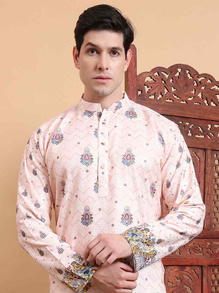 Multi Cotton Embroidered Festival Mehendi Kurta