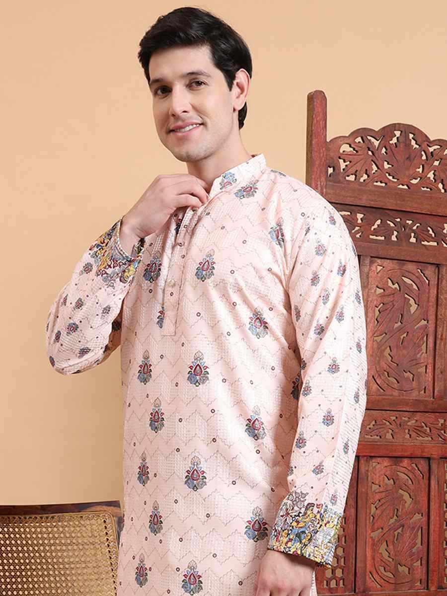 Multi Cotton Embroidered Festival Mehendi Kurta