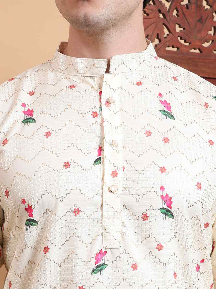 Multi Cotton Embroidered Festival Mehendi Kurta