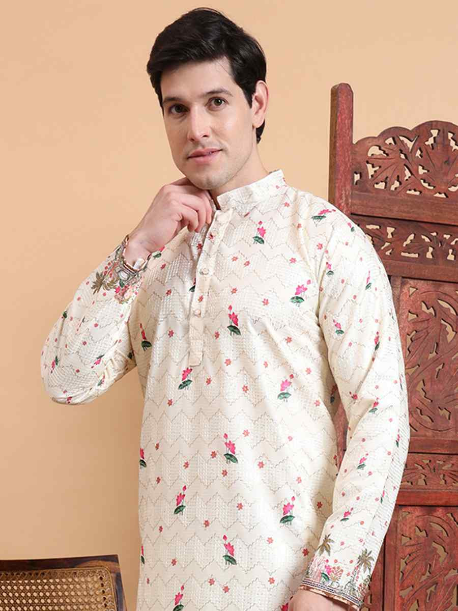 Multi Cotton Embroidered Festival Mehendi Kurta