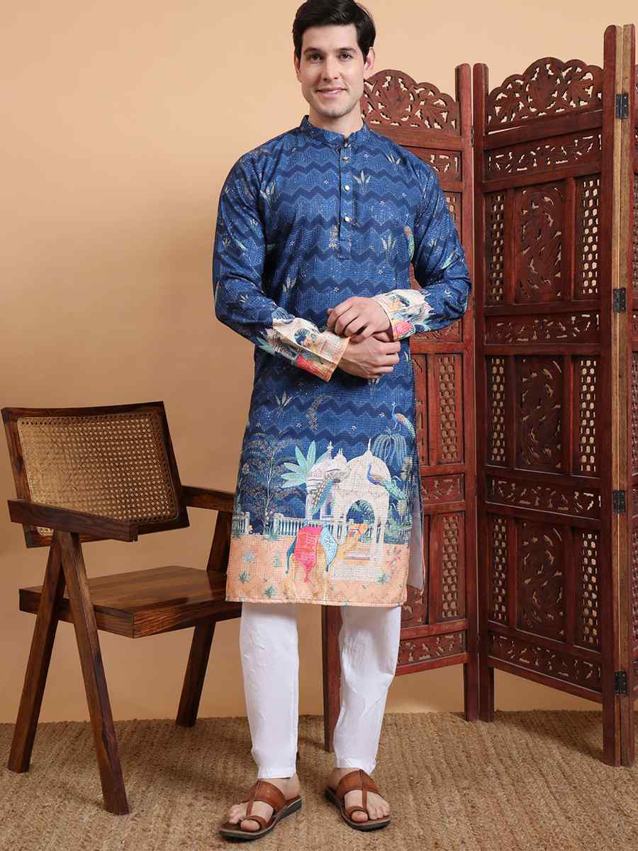 Multi Cotton Embroidered Festival Mehendi Kurta