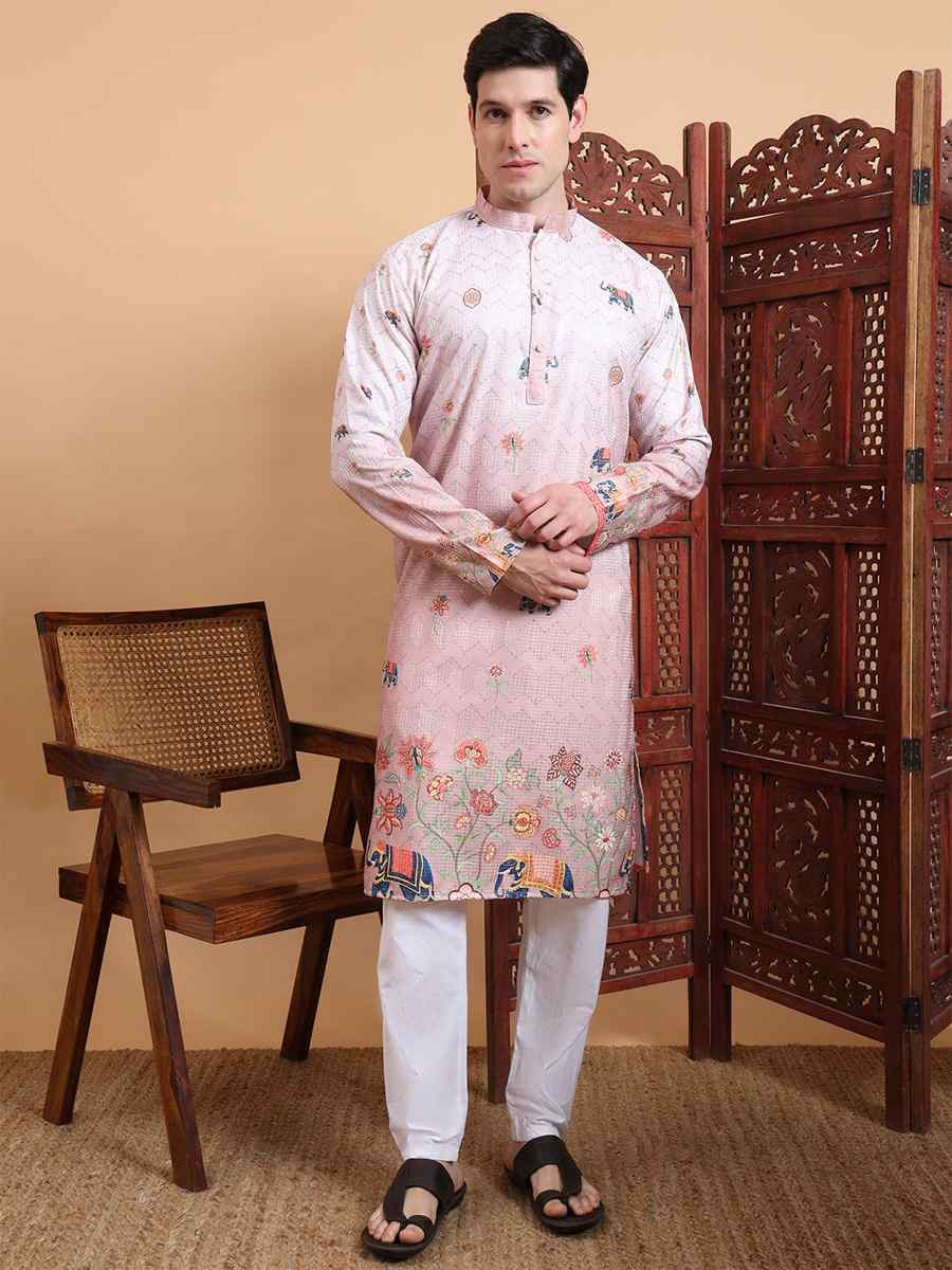 Multi Cotton Embroidered Festival Mehendi Kurta