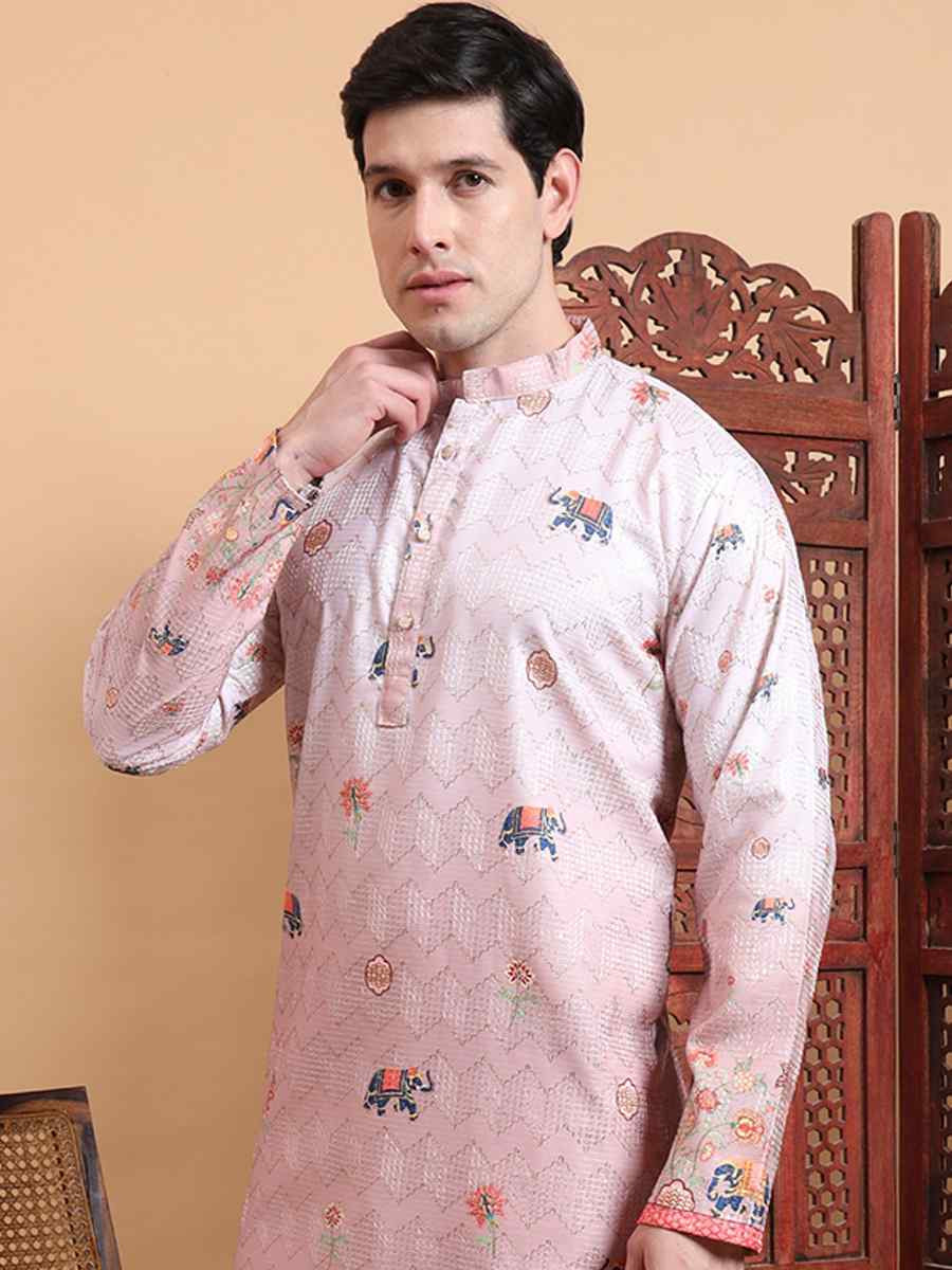 Multi Cotton Embroidered Festival Mehendi Kurta