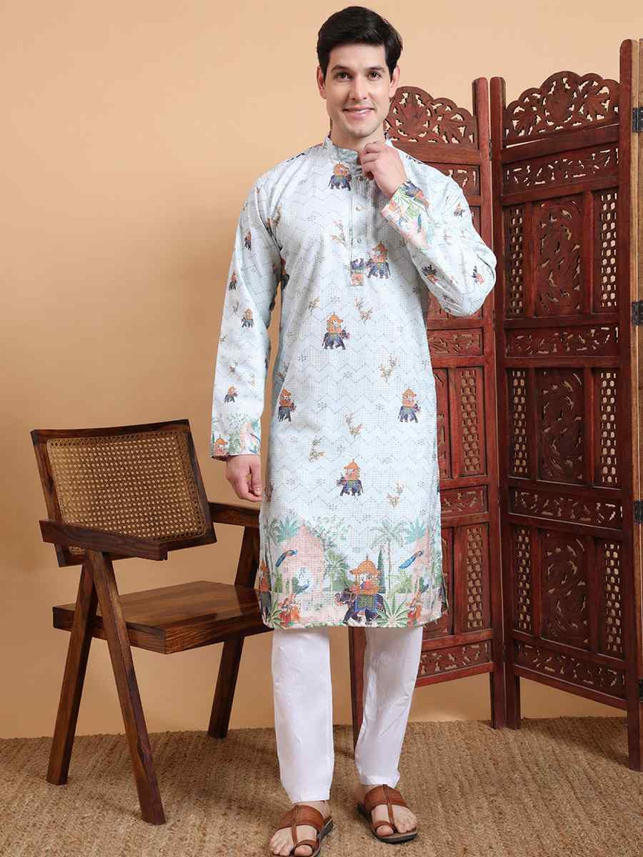 Multi Cotton Embroidered Festival Mehendi Kurta