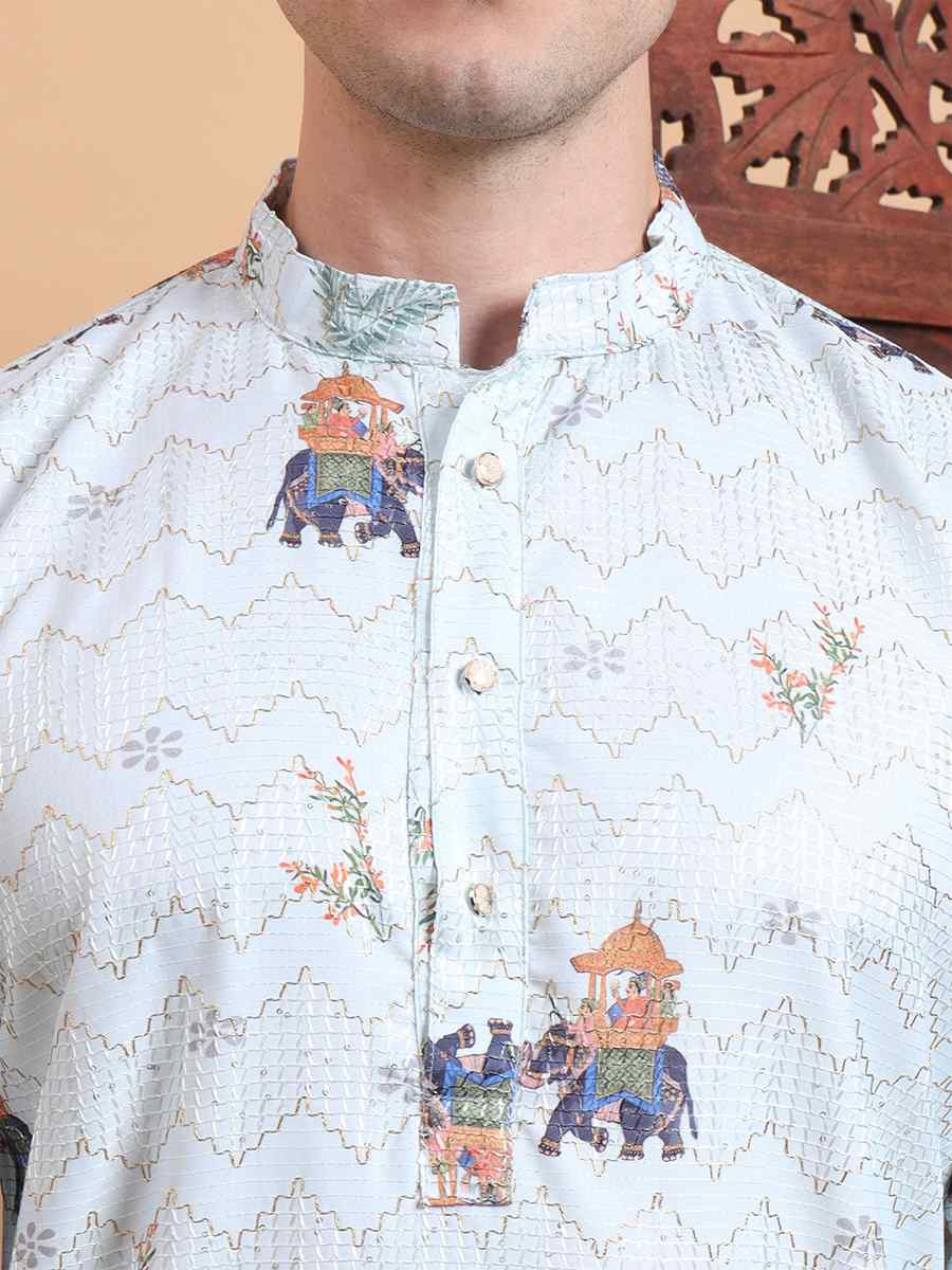 Multi Cotton Embroidered Festival Mehendi Kurta