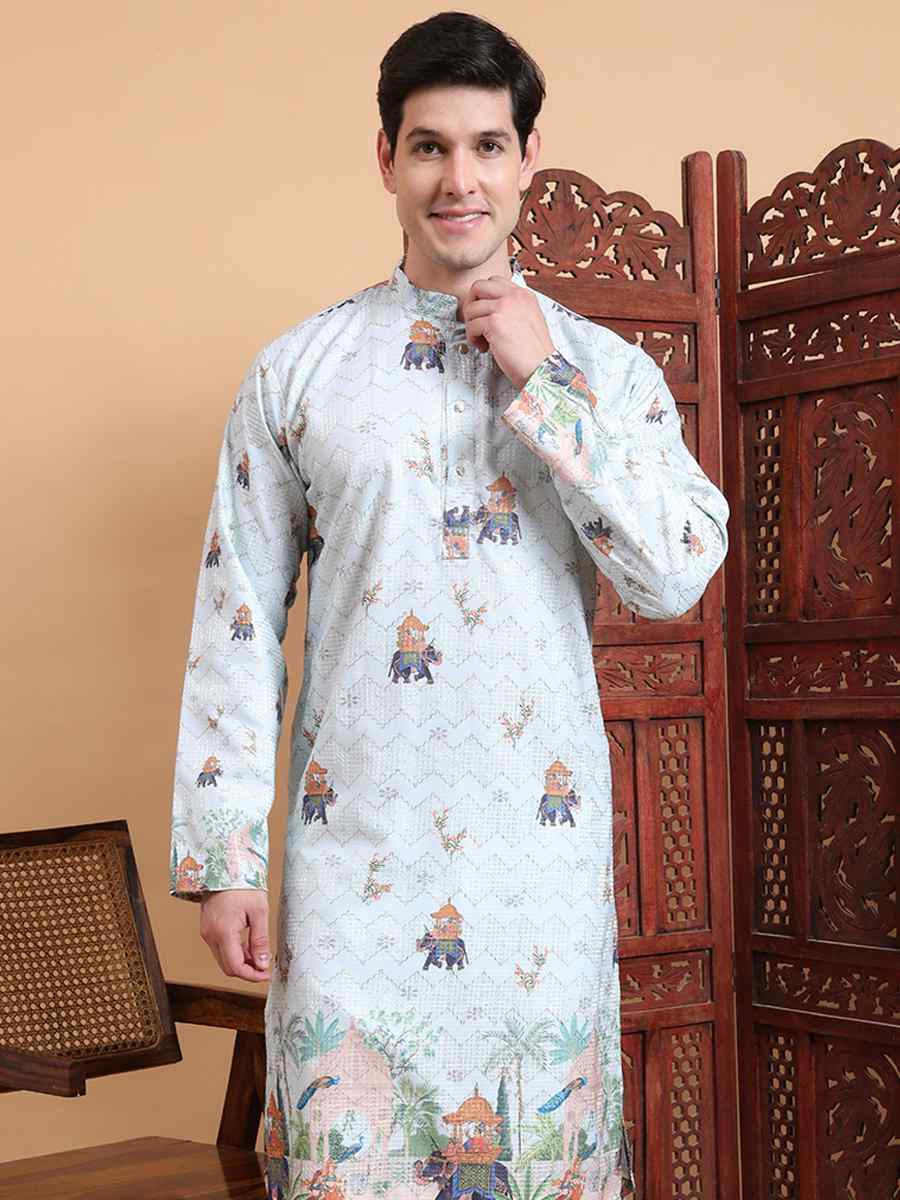 Multi Cotton Embroidered Festival Mehendi Kurta