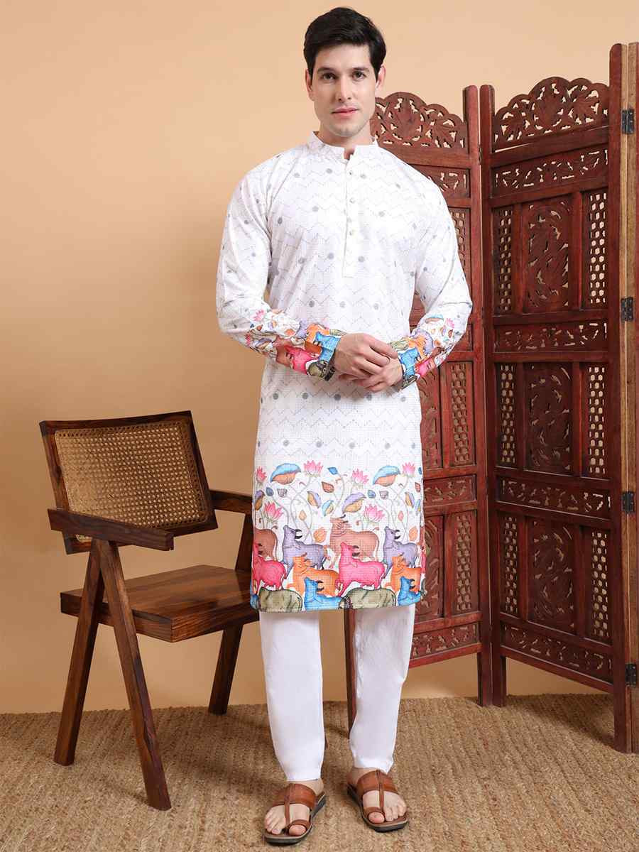 Multi Cotton Embroidered Festival Mehendi Kurta