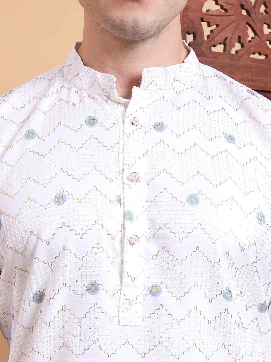 Multi Cotton Embroidered Festival Mehendi Kurta