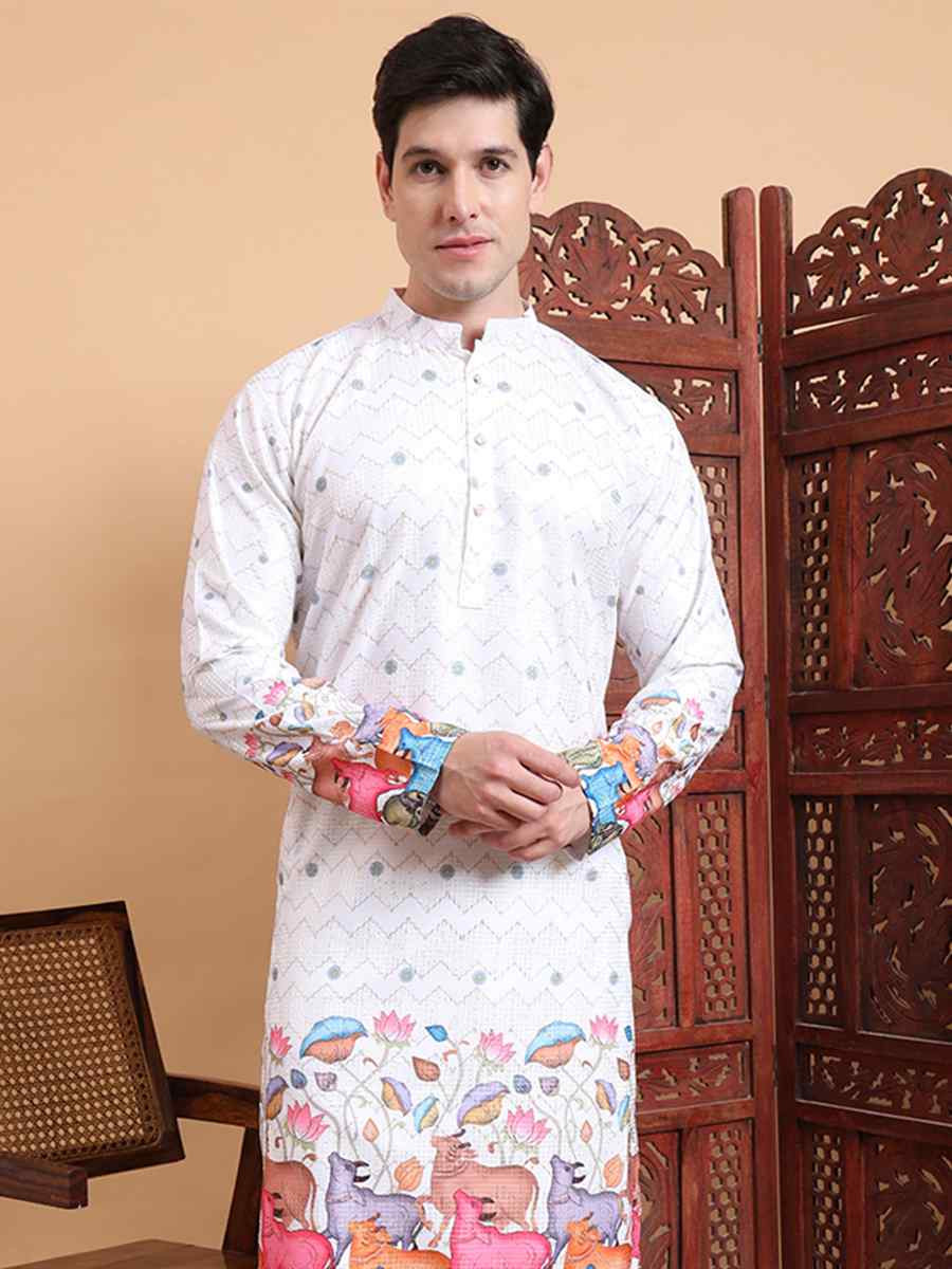 Multi Cotton Embroidered Festival Mehendi Kurta