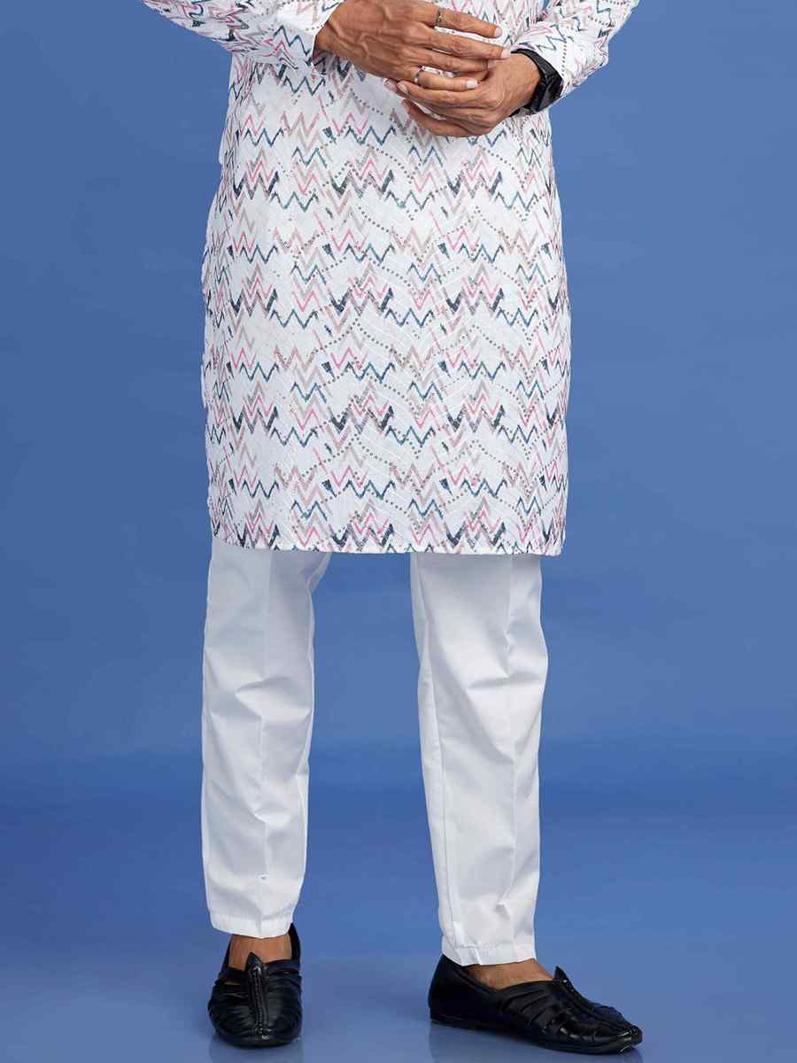 Multi Cotton Embroidered Festival Party Kurta