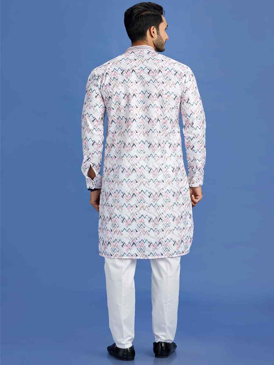 Multi Cotton Embroidered Festival Party Kurta