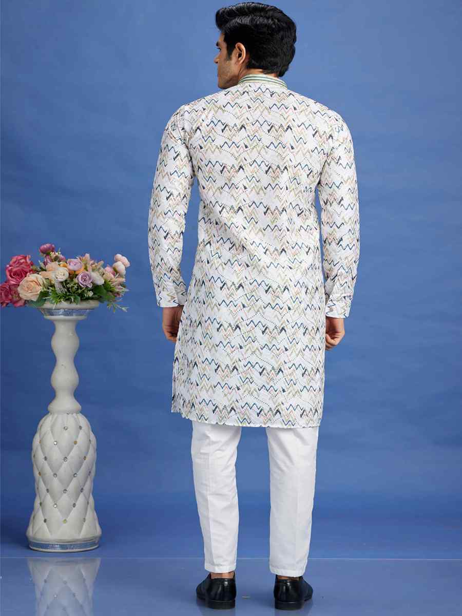 Multi Cotton Embroidered Festival Party Kurta