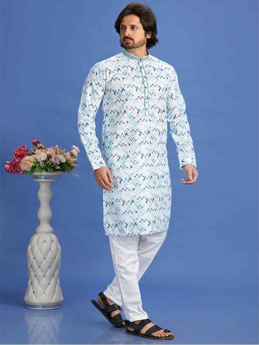 Multi Cotton Embroidered Festival Party Kurta