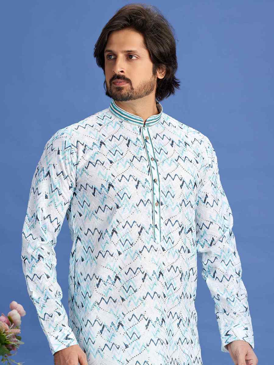 Multi Cotton Embroidered Festival Party Kurta