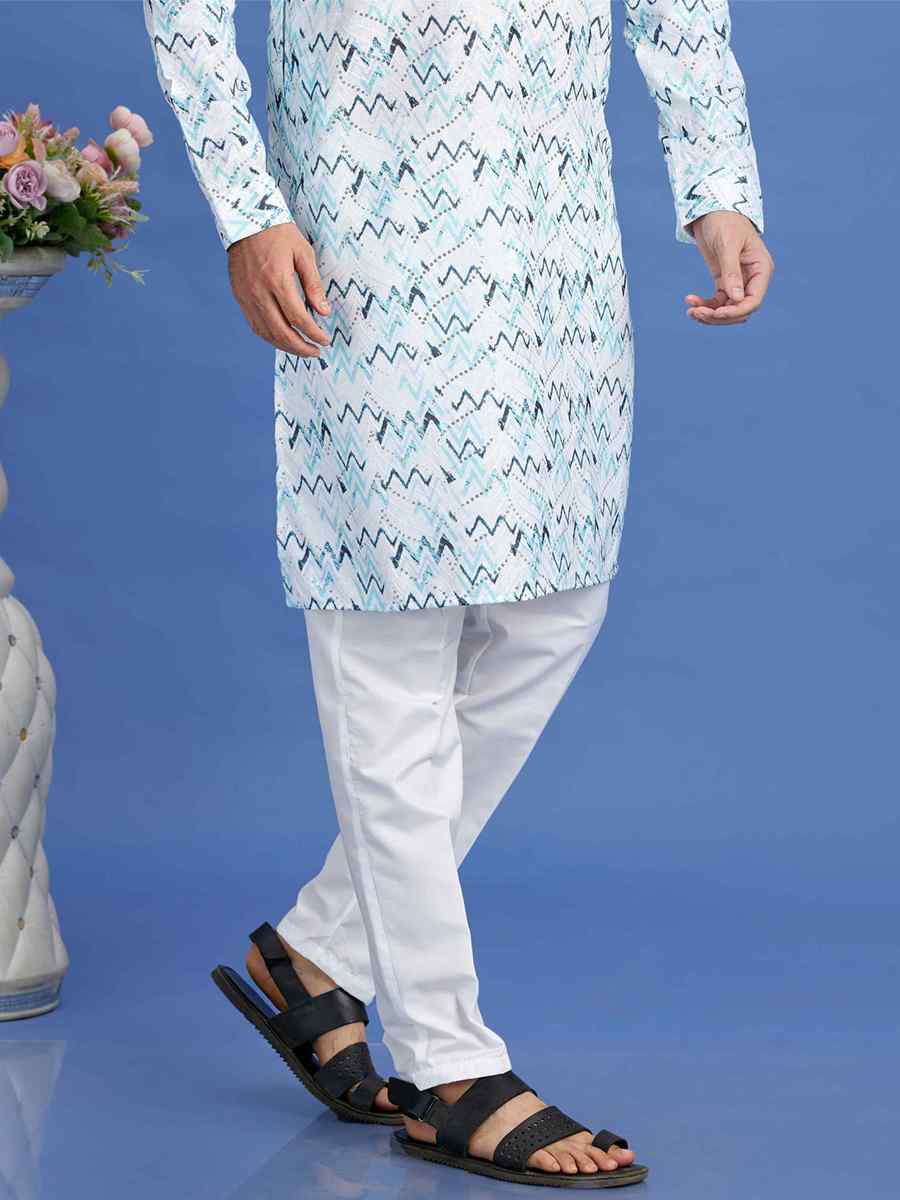 Multi Cotton Embroidered Festival Party Kurta