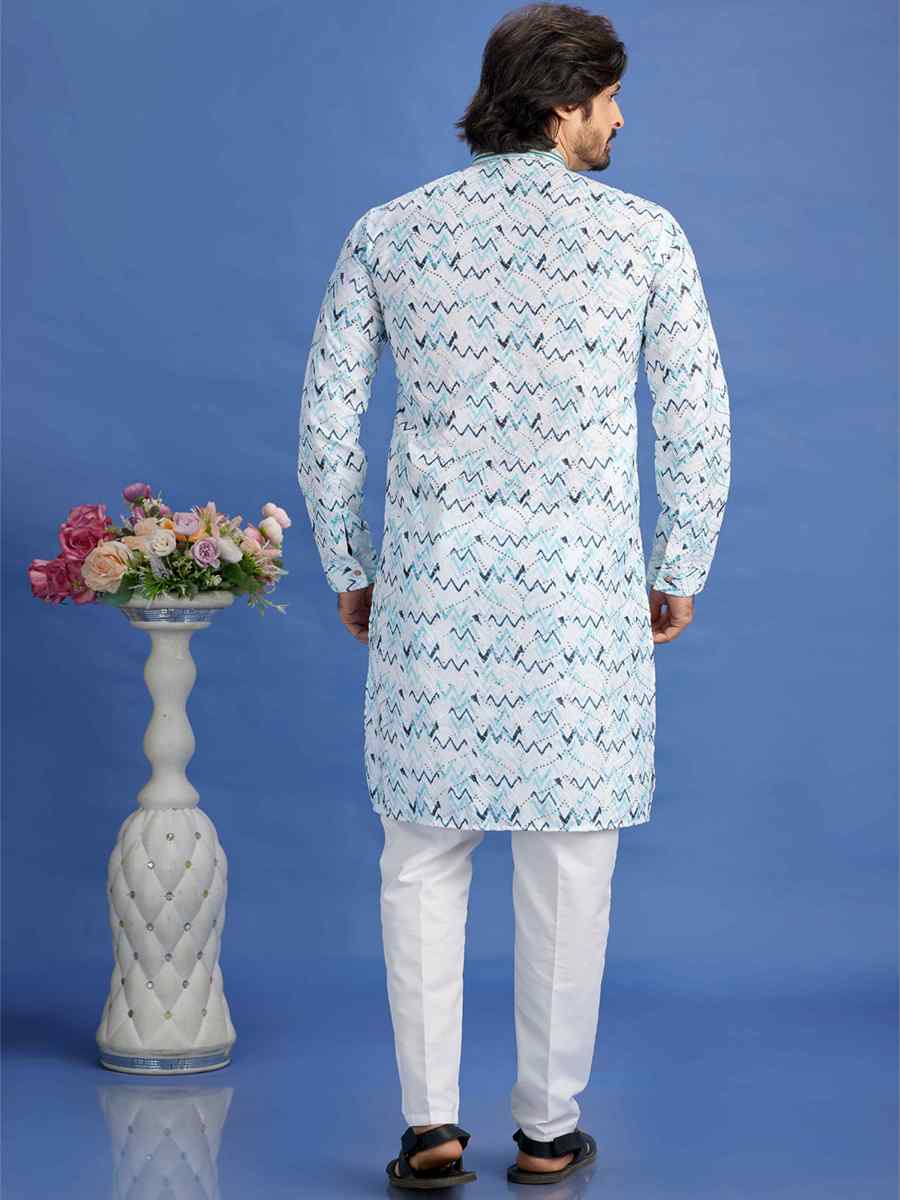 Multi Cotton Embroidered Festival Party Kurta