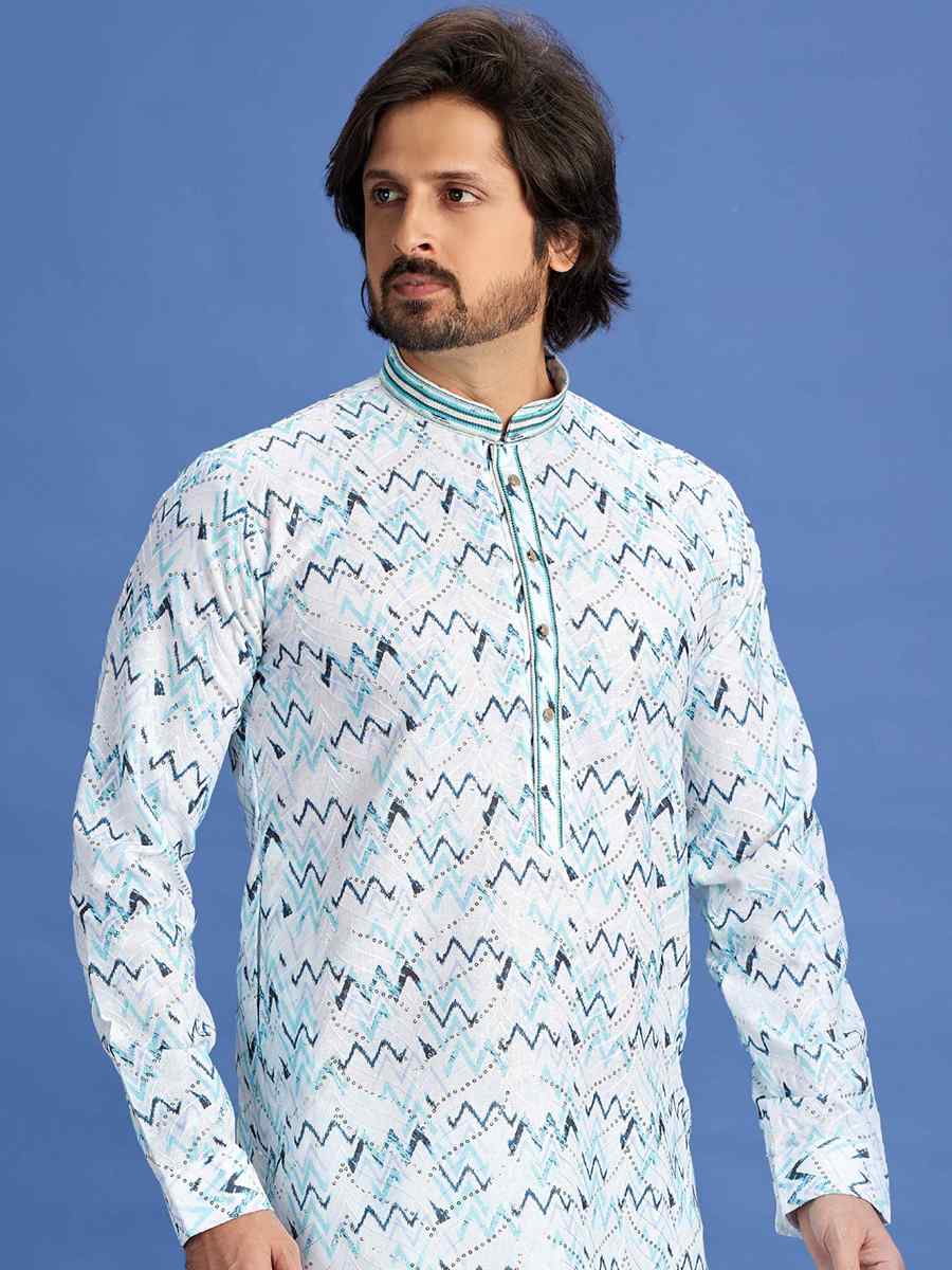 Multi Cotton Embroidered Festival Party Kurta