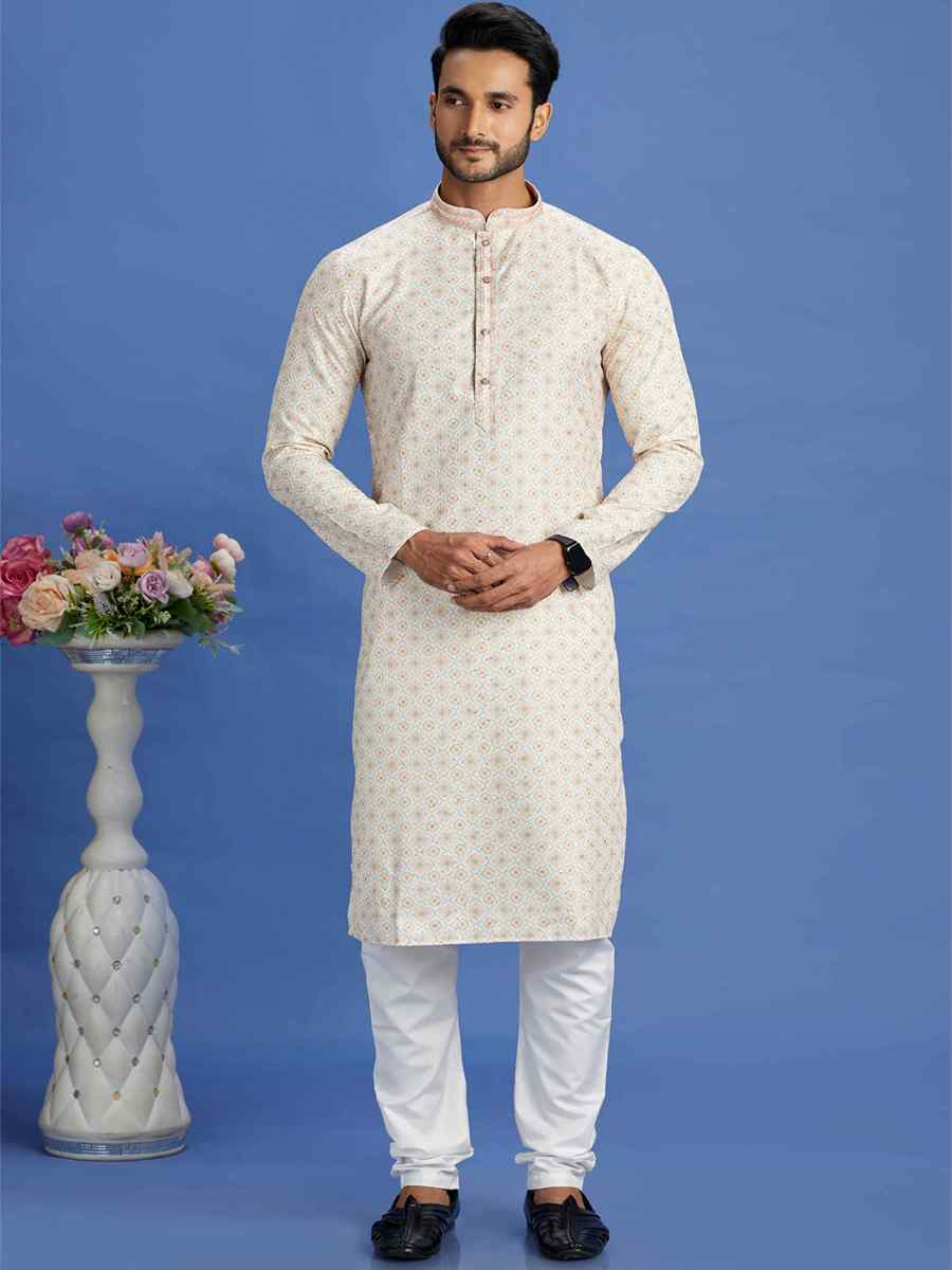 Multi Cotton Embroidered Festival Party Kurta