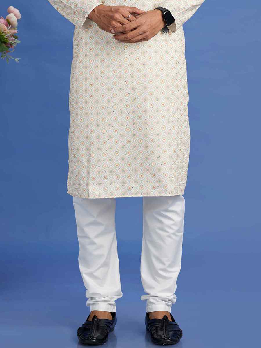 Multi Cotton Embroidered Festival Party Kurta