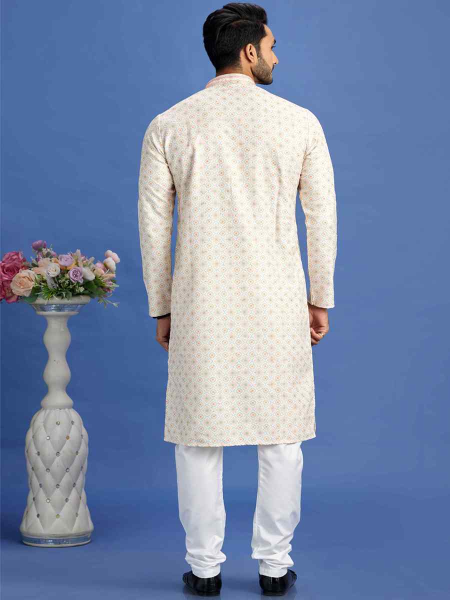 Multi Cotton Embroidered Festival Party Kurta