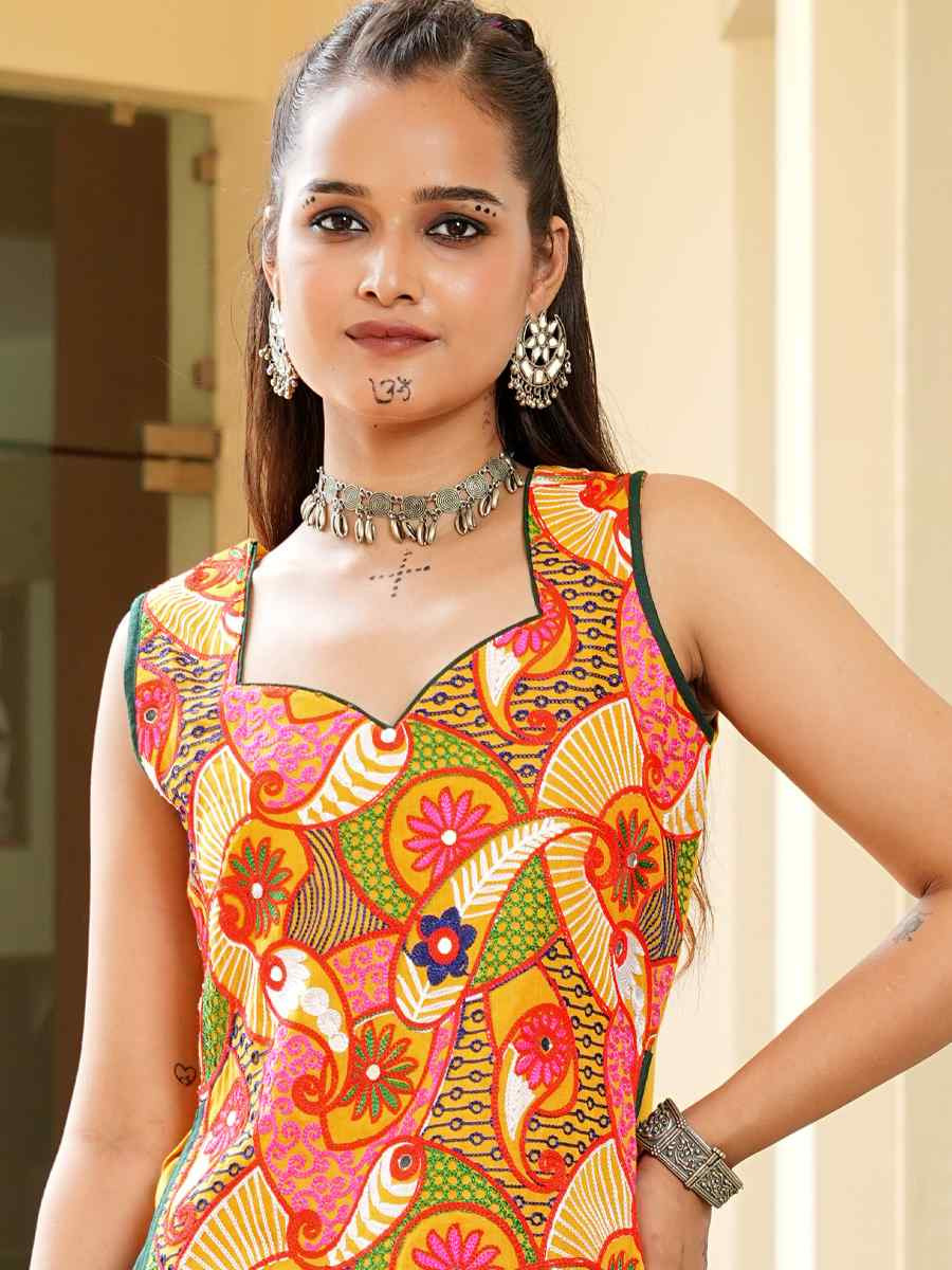 Multi Cotton Embroidered Festival Traditional Lehenga Choli