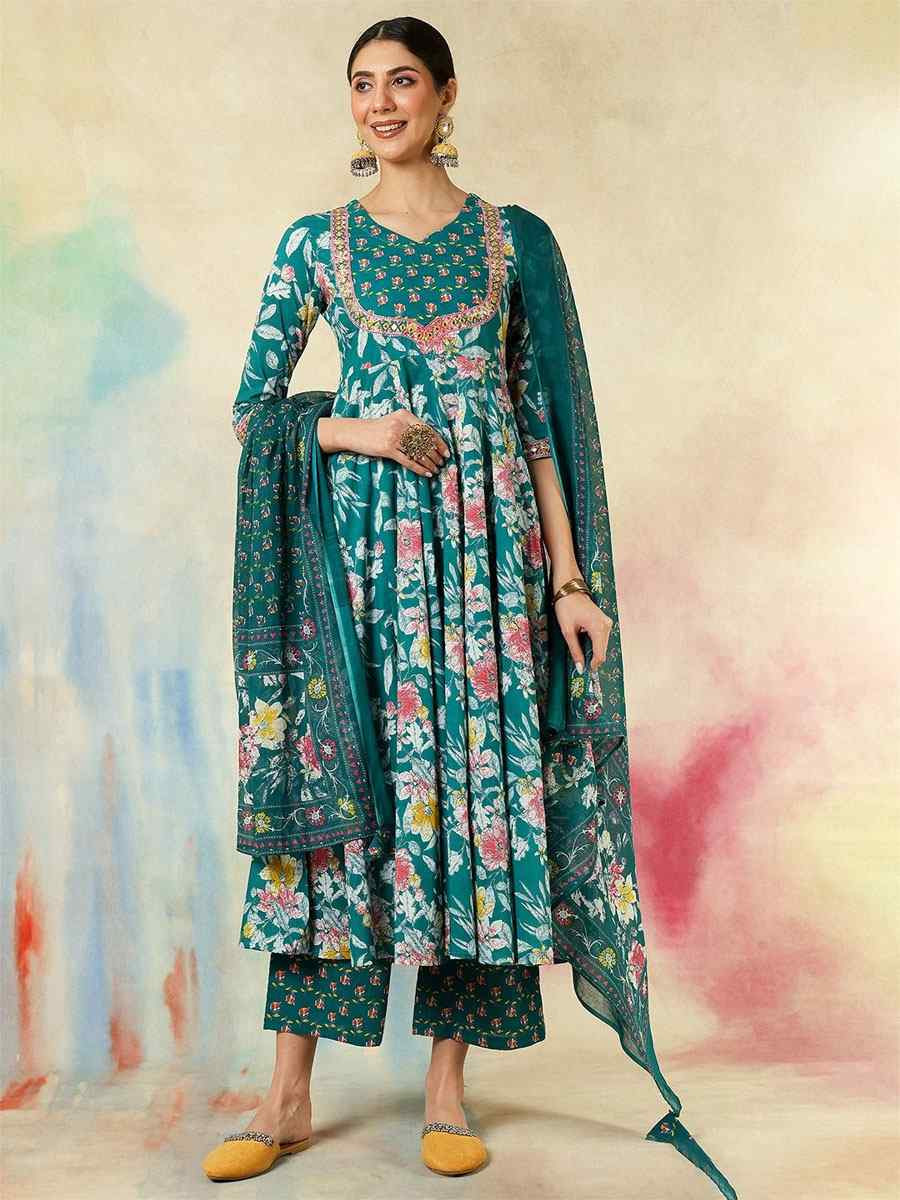 Multi Cotton Embroidered Party Wedding Ready Anarkali Salwar Kameez